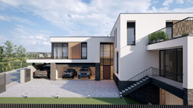 Входна врата с витрина през 2 етажа.